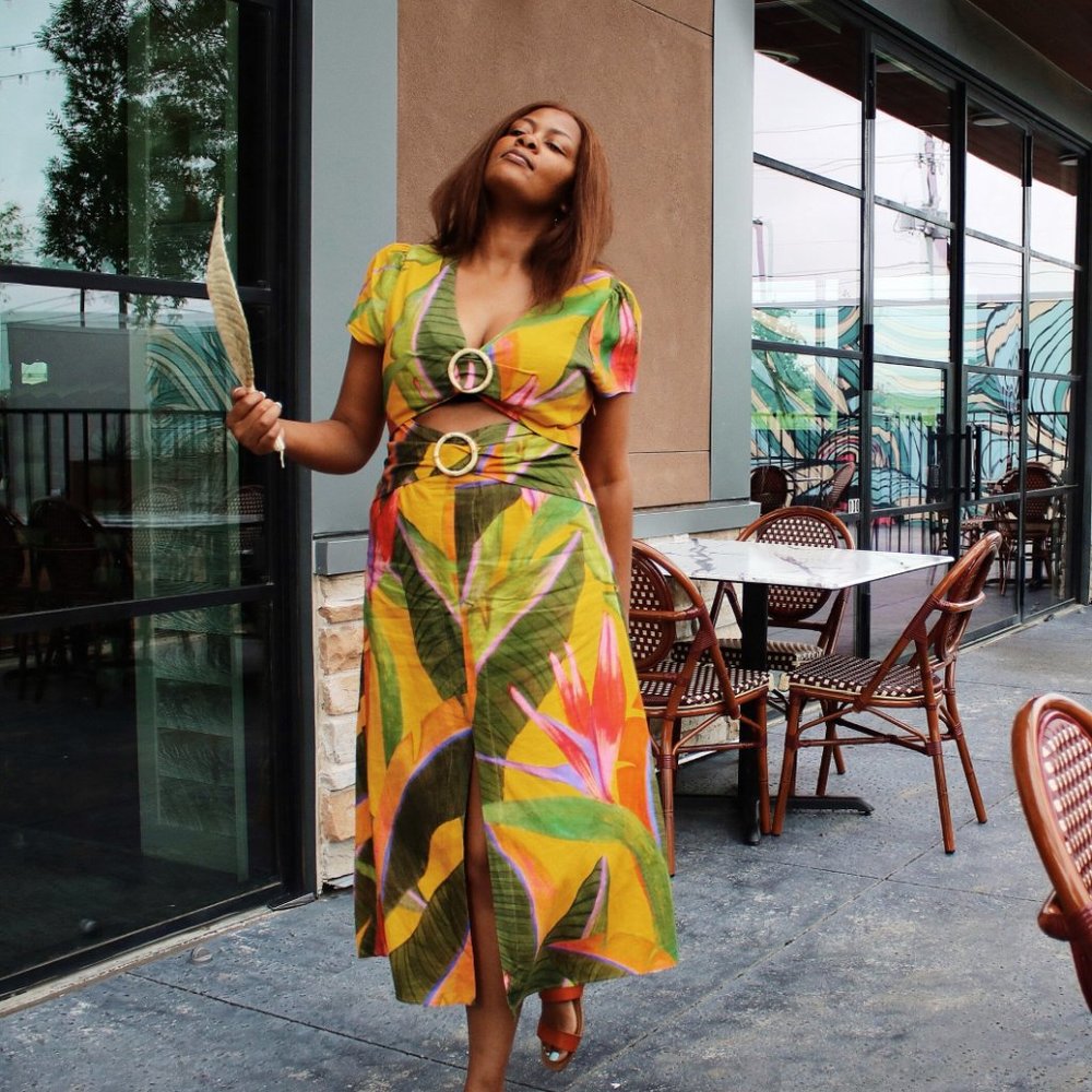Farm Rio Yellow Garden Midi Dress